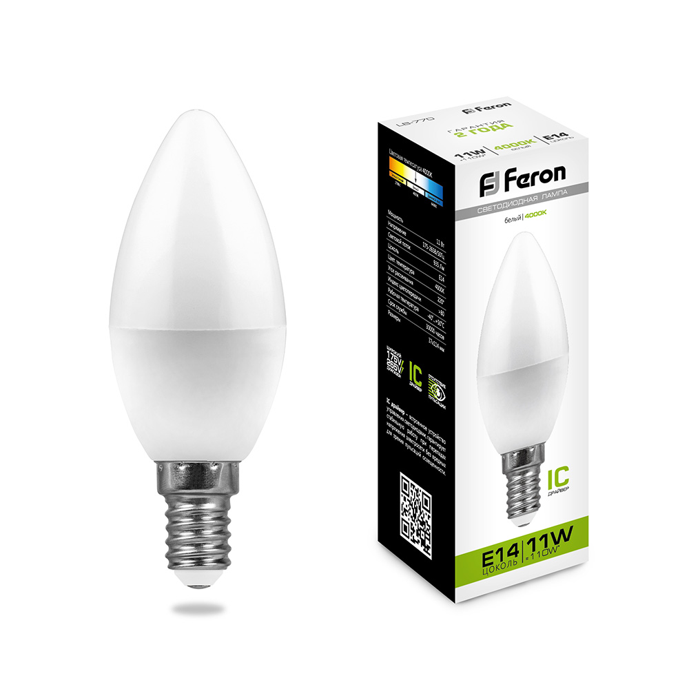 Лампа Свеча 11W 4000K E14 LB-770 LED Feron