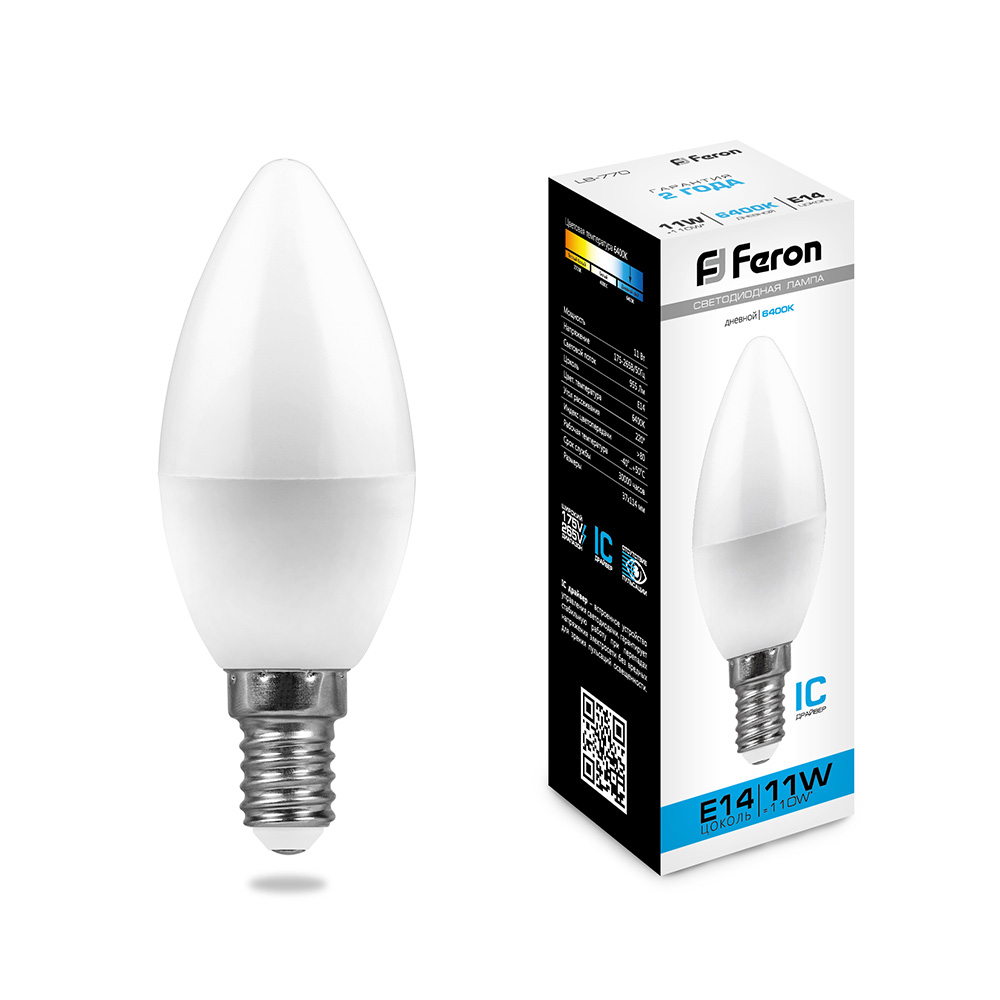 Лампа Свеча 11W 6400K E14 LB-770 LED Feron