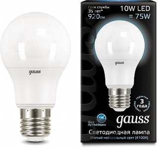 Лампа Груша 10W 4100K E27 A60 LED Gauss 