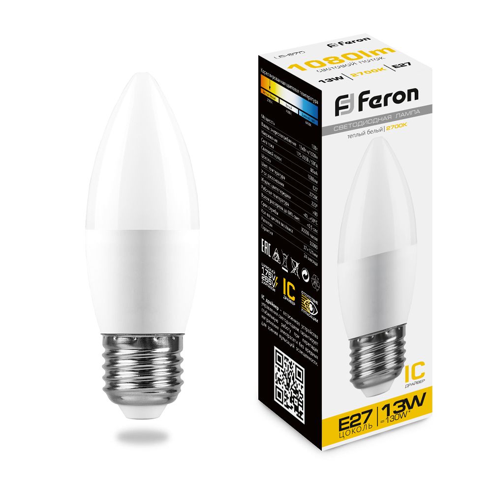 Лампа Свеча 13W 2700K E27 LB-970 LED Feron