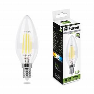 Лампа Свеча 5W 4000K E14 диммируемая филамент LB-68 LED Feron 
