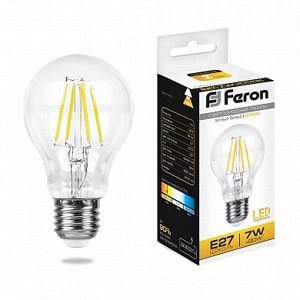 Лампа Груша 7W 2700K E27 A60 филамент LED Feron