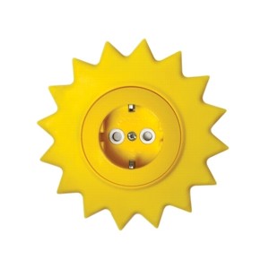 Розетка 1-я с заземлением и защитными шторками 16A желтый Happy Солнце Metalka Majur