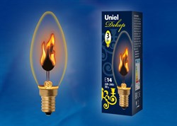 Лампа накаливания 'Свеча эффект пламени' прозрачная 3Вт Е14 Uniel