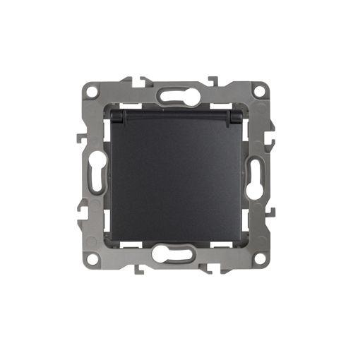 Розетка 1-я с/з со шторками с крышкой антрацит Серия 12  ЭРА 12-2103-05