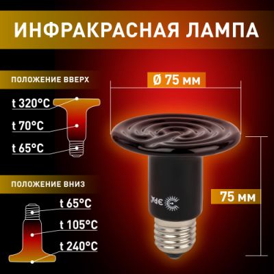 Инфракрасная лампа ЭРА FITO-50W-НQ керамическая для брудера, рептилий 50 Вт Е27