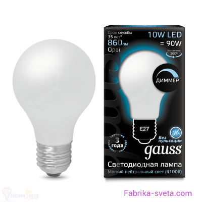   A60 10W 4100K E27 OPAL     LED Gauss