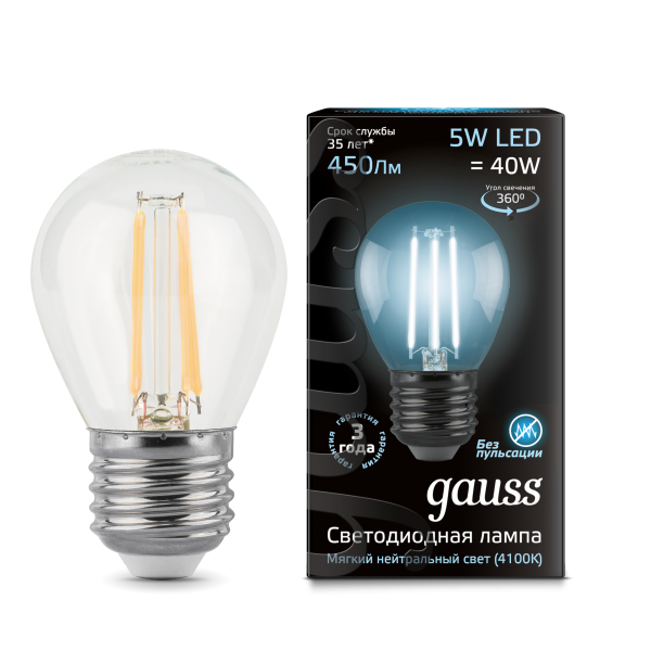   G45 5W 4100K E27  LED Gauss
