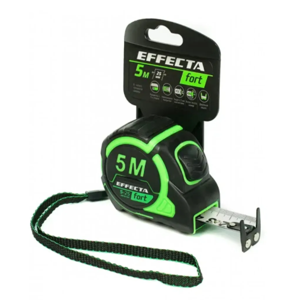 Рулетка 581525 Effecta Fort 5м/25 мм, магнит, автостоп, лента -2стор шкала- нейлон