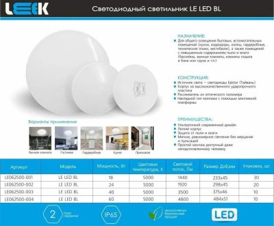 C  LED 18W LE LED BL IP65 5000  LEEK 