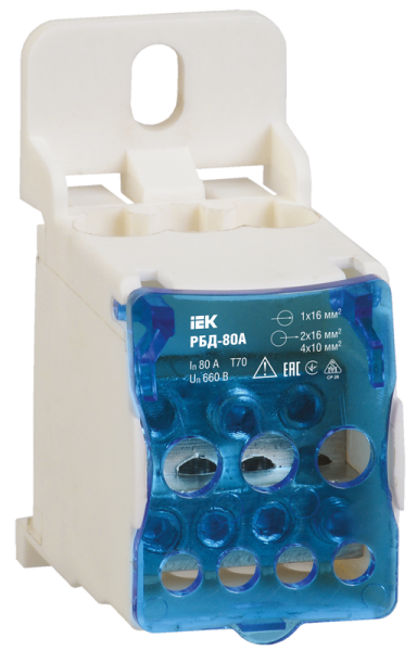 Блок распределительный РБД на DIN-рейку и монтажную панель 80A 8 зажимов IEK