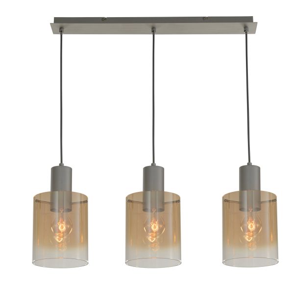   7613-3PC BRUSHED SILVER+AMBER GLASS  