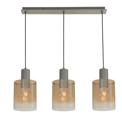   7613-3PC BRUSHED SILVER+AMBER GLASS  