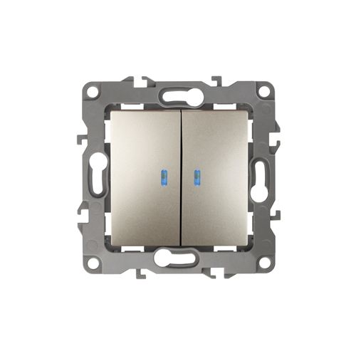 Выключатель 2-х клавишный с подсветкой механизм шампань Серия 12  ЭРА 12-1105-04